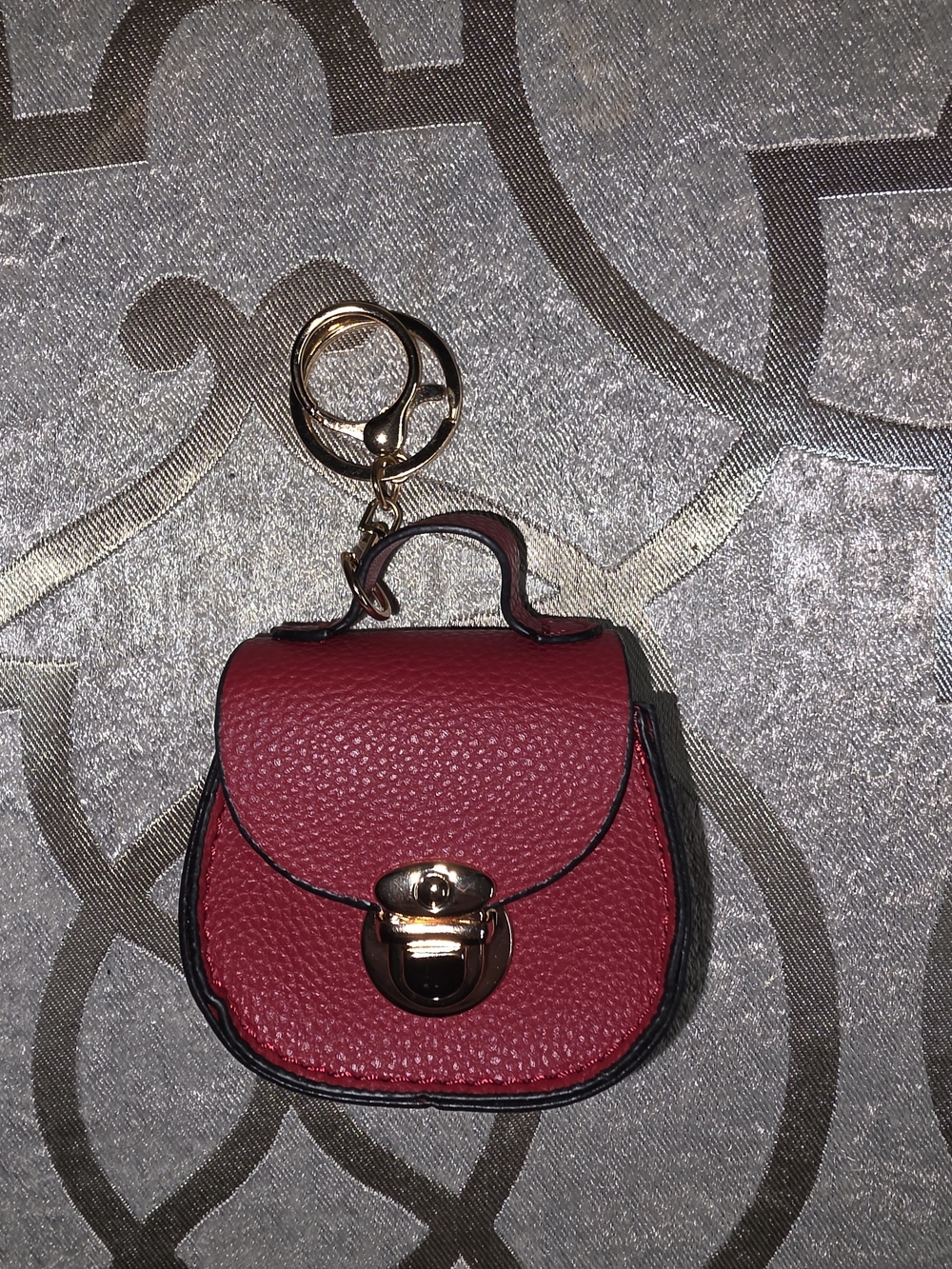 Red Mini Purse Keychain with Gold Hardware For Ear Phone Case.